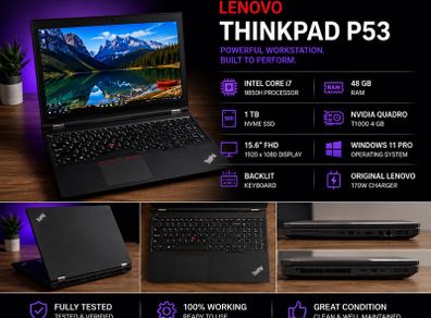 Lenovo Thinkpad P53 | I7 9850h | 48gb Ram | 1tb Nvme Ssd | Quadro T1000 | Fhd