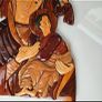 Vintage Handcrafted Wood Intarsia Wall Plaque | Madonna & Child Religious Art Icon Image 5