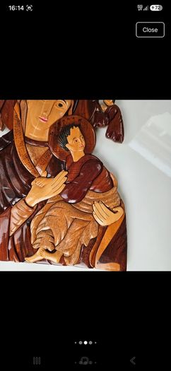 Vintage Handcrafted Wood Intarsia Wall Plaque | Madonna & Child Religious Art Icon