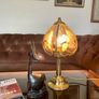 Mid Century Chic Brass Stylised Lamp with Smokey Glass Shade 1970s Image 2