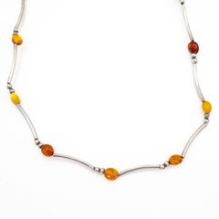 Vintage Natural Honeycomb And Baltic Amber Sterling Silver Necklace