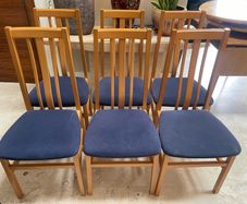 6 x Blue Padded Wooden Kitchen Dining Chairs - Can Deliver