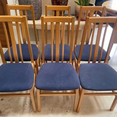 6 x Blue Padded Wooden Kitchen Dining Chairs - Can Deliver