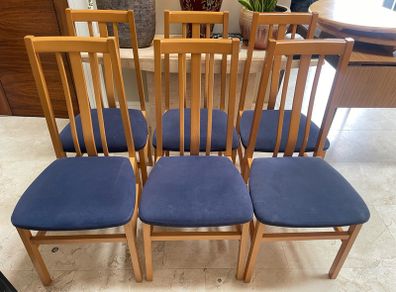 6 x Blue Padded Wooden Kitchen Dining Chairs - Can Deliver