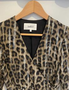 ba&sh Leopard Print Midi Dress Size 0 UK 8 Metallic Detail