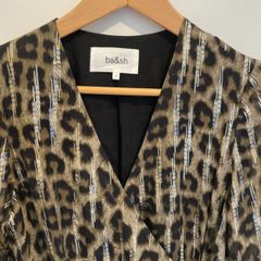 ba&sh Leopard Print Midi Dress Size 0 UK 8 Metallic Detail