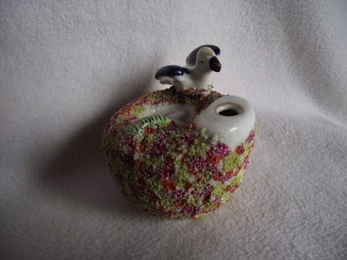 19th Century Staffordshire Pottery "Bird on Nest" Quill Holder