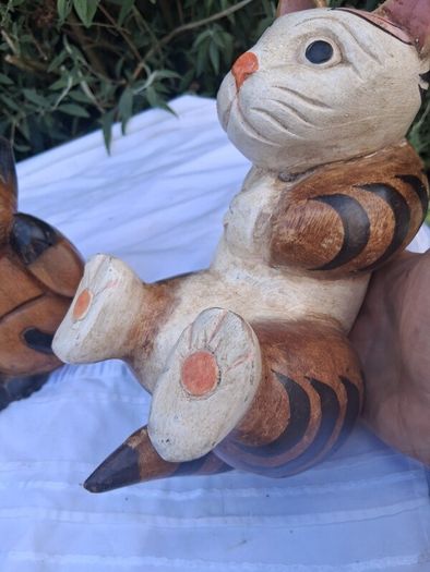 3 X Art Deco Handpainted Hardwood Cats
