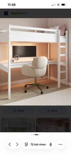 White high sleeper loft gaming bed