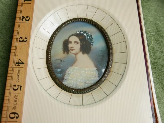 Antique Original Miniature Portrait Painting Old Frame Signed