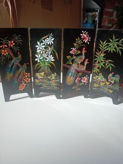 Vintage mid century minature lacquer chinoiserie folding screen