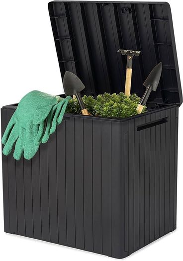 NEW SALE | Outdoor 96% recycled Small Balcony Garden Furniture Storage Box Grey Wood Panel Effect | Fade Free | All Weather Resistant | Safe and Secure | Zero Maintenance