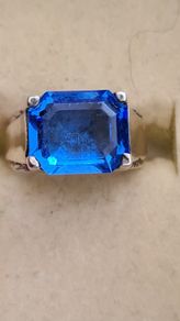 A Vintage Sterling Silver Gemstone Blue Emerald Cut Ring. Ring Size K Total Weight 5.86 Grams.