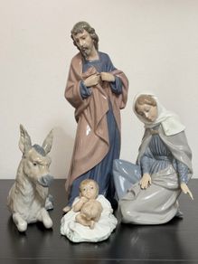 NAO By Lladro 4 Pcs Porcelain Nativity Set Mary - Joseph - Baby Jesus - Donkey
