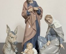 NAO By Lladro 4 Pcs Porcelain Nativity Set Mary - Joseph - Baby Jesus - Donkey