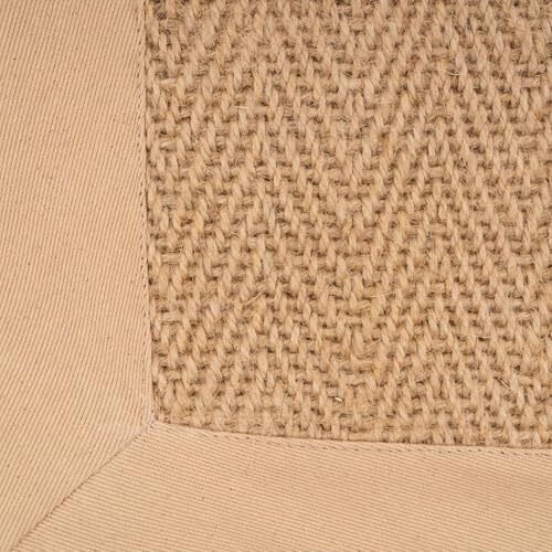 Natural Sustainable Beige Cotton Border Herringbone Jute Area Rug Soft Durable Flatweave Mat Sisal Living Room Entrance Kitchen Hallway Carpet Rugs 160cm x 230cm