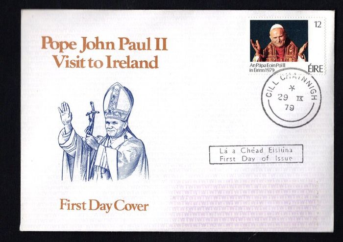 1979 Ireland Papal (Pope John Paul II) Visit of Ireland Commemorative Stamp Ian Whyte Illustrated First Day Cover with (Cill Chainnigh) Kilkenny steele cancel.