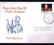 1979 Ireland Papal (Pope John Paul II) Visit of Ireland Commemorative Stamp Ian Whyte Illustrated First Day Cover with (Cill Chainnigh) Kilkenny steele cancel.