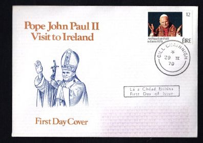 1979 Ireland Papal (Pope John Paul II) Visit of Ireland Commemorative Stamp Ian Whyte Illustrated First Day Cover with (Cill Chainnigh) Kilkenny steele cancel.