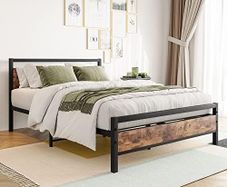 Double Bed Frames with Wood Headboard,Heavy Duty Metal Platform Bed Frame Double Bed No Box Spring Needed,Mattress Base/Under Bed Storage/Sturdy Steel Slat Support