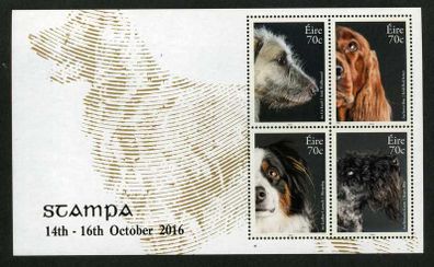 2016 Ireland Stampa Members Souvenir Dogs Miniature Sheet Overprinted for Stampa Mint Never Hinged (MNH)
