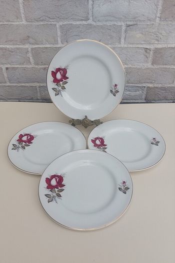 Beautiful Set of Four Breakfast Plates by Arklow Pottery in the Very Popular and Collectable "Autumn Rose" Pattern