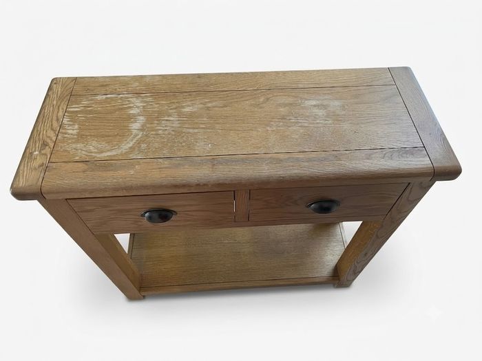 Solid Oak 2-Drawer Console Table with Bottom Shelf