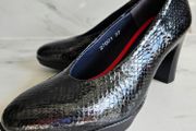CallagHan Adaptation shock absorbent leather platform high heel almond toe black reptile shoes size UK4 WU 37 new &amp; boxed