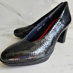 CallagHan Adaptation shock absorbent leather platform high heel almond toe black reptile shoes size UK4 WU 37 new & boxed