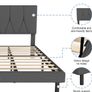 King Bed Frame, Dark Grey, Upholstered Wooden Slat Bed Frame with Headboard Image 3