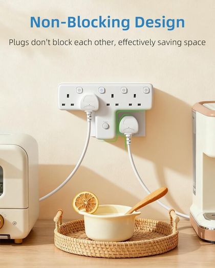 Multi Plug Adopter, Plug Extension with Independent Switches, 4 Way Plug Adapter UK Built-in Surge Protector, 4 in 1 Wall Socket Plug Extender with 180 Degree Rotation Button