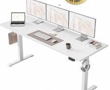 Electric Standing Desk, 160 x 60 cm Height Adjustable Sit Stand Desk with Splice Board and Memory Smart Pannel, Home Office Desk, White
