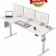 Electric Standing Desk, 160 x 60 cm Height Adjustable Sit Stand Desk with Splice Board and Memory Smart Pannel, Home Office Desk, White