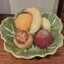 Vintage Mid Century Portuguese Ceramic Majolicaware Cabbage Leaf Bowl Complete with Five Pieces of Fruit by Bordallo Pinheiro, Circa 1950s - Kitschtastic!!! Image 5