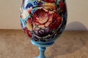 Vintage handpainted laquered egg on stand