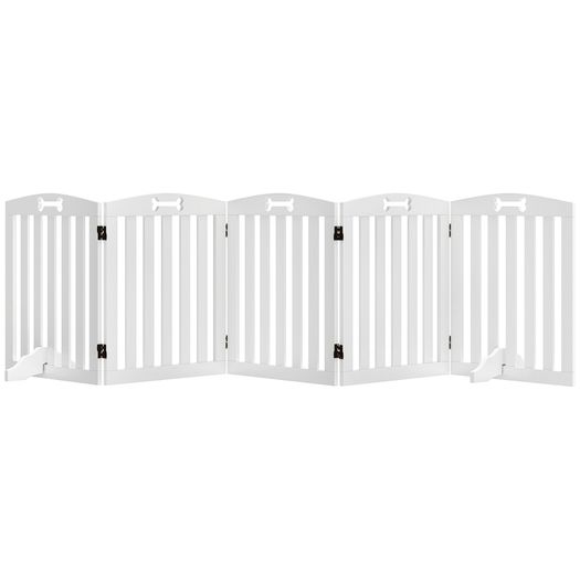 Freestanding Dog Gate with Support Feet, for Doorframes, Hallways, Stairs, 258 x 30 x 61 cm, White