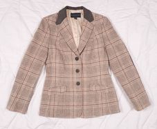 Helen McAlinden Brown Beige Checked 100% Wool Tailored Blazer Elbow Patches 10UK/38EU