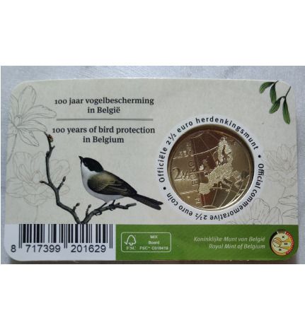 Belgium 2.5 Euro Brilliant Uncirculated Coin 2022 - 100 years of Bird Protection in Belgium - Belgian Coin-card Catalogue