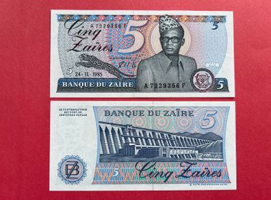 Zaire   5 Zaires  1985  Pick  26b.  ( Uncirculated )
