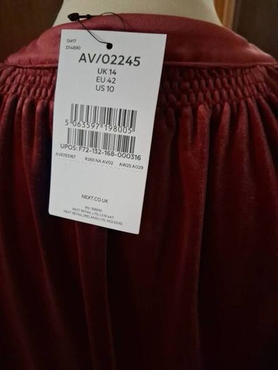 New Next Burgandy Red Velvet Volume Sleeve V Necked Blouse New (14)