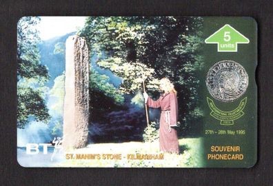 1995 Ireland 5 unit Irish International Collectors Fair Souvenir Phonecard issued by BT (British Telecom) showing St. Manim's Stone, Kilmainham Mint.