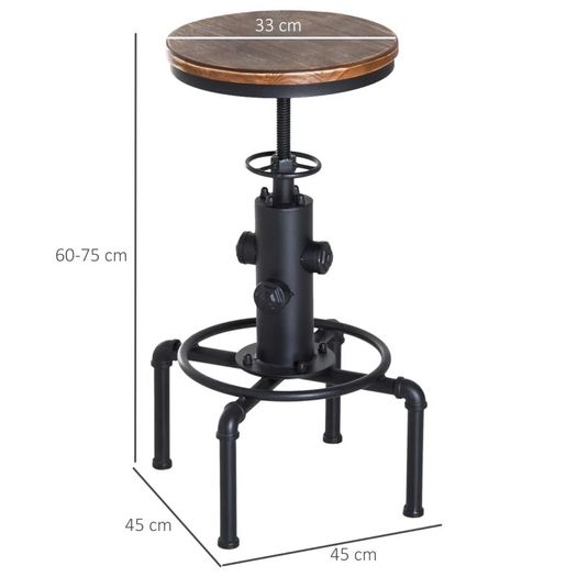 Bar stool Swivel Chair Dining Wooden Top Adjustable W/Footrest Pine Wood Steel Brown (FREE EXPRESS SHIPPING)