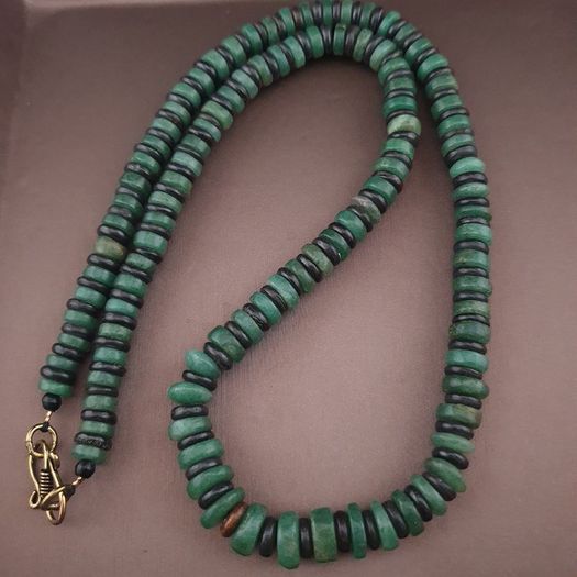 Vintage Tire Shape Jade & Bone Beads Necklace 24 inches