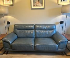Modern Slate Blue Genuine Leather Sofa 3 seater