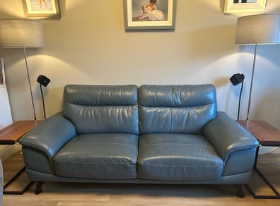 Modern Slate Blue Genuine Leather Sofa 3 seater