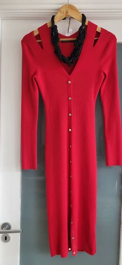KAREN MILLEN Red Ribbed Knit Silver Studded Midi Sz M (Fit 8-10UK) - Rrp 165 (New)