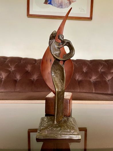 Abstract Modernist Bronze Mother and Child Sculpture Statue Figurine