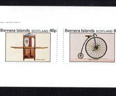 1982 Scotland Bernera Islands Transport (Cinderella Stamps) miniature sheet showing 40p Sedan chair and 60p Penny Farthing Bicycle Mint Never Hinged (MNH)