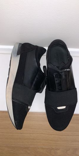 Black/White Balenciaga Race Runner Shoes