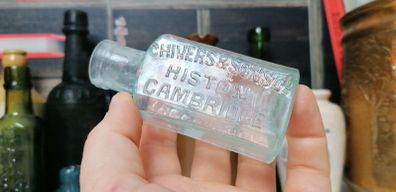 16 - Beautiful Antique Sea Glass Bottle Embossed The Cambridge Lemonade Chivers and Sons Ltd Histon